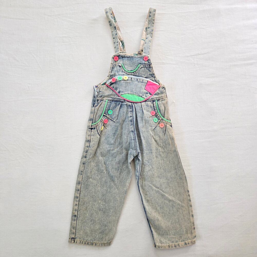 Vintage Neon Pop Denim Overalls 3t *flaw
